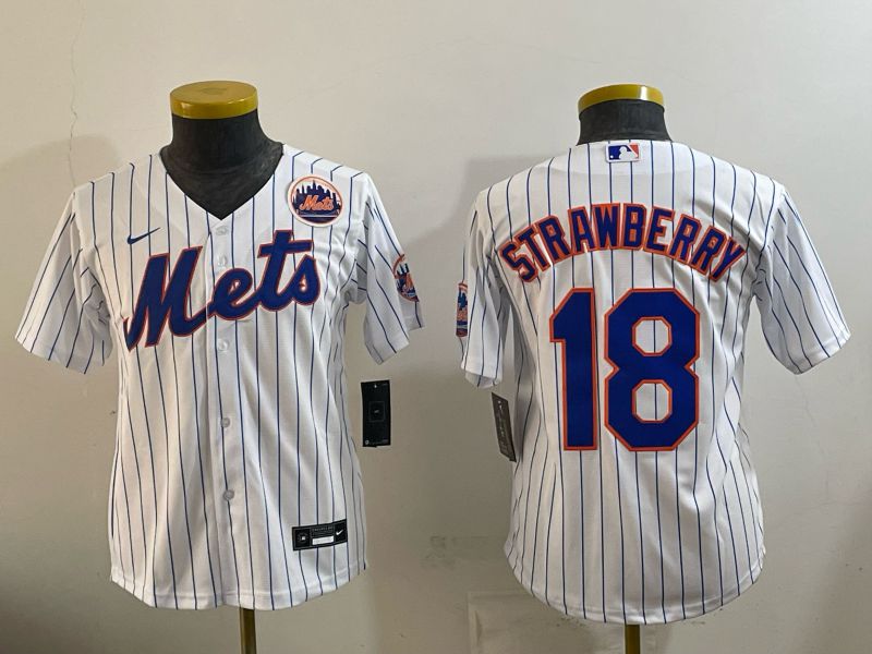 Youth 2026 New York Mets #18 Strawberry White Stripe Game Nike MLB Jersey style 04